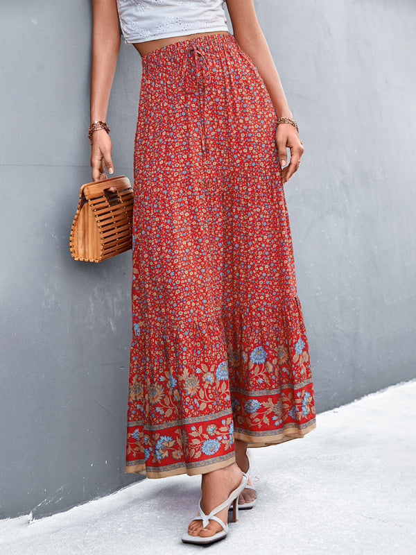 New casual holiday high waist floral long skirt