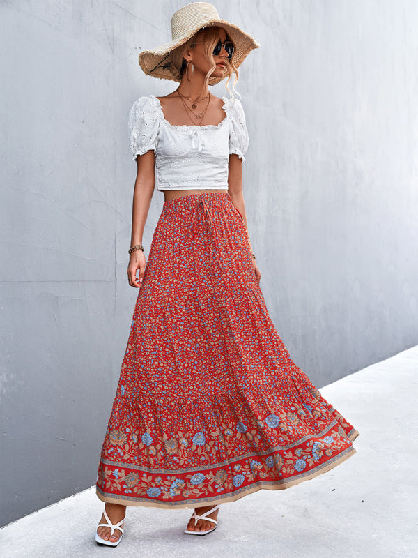 New casual holiday high waist floral long skirt