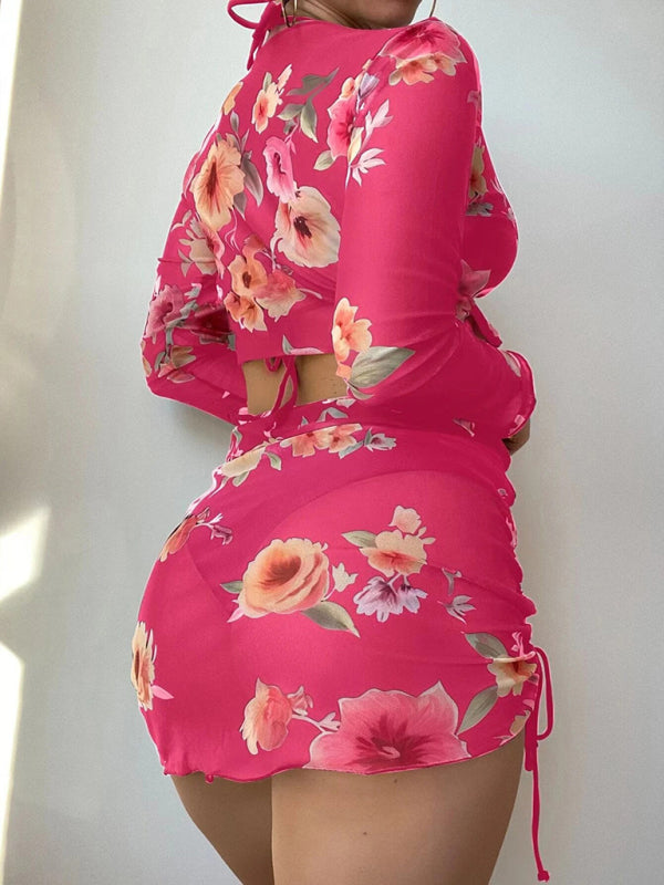 Women's Two-piece Floral Print Drawstring Bikini