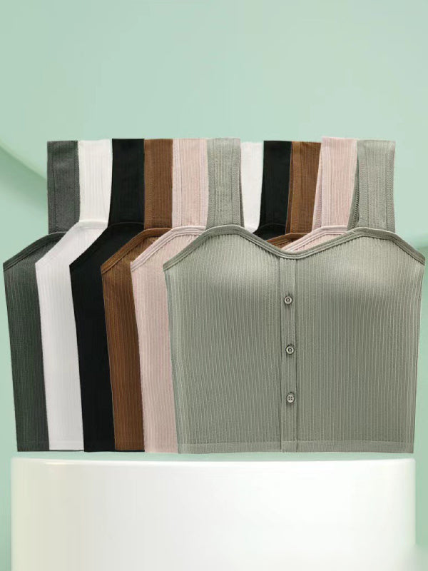 Women's Solid Color button Front Details Bib Crop Tank