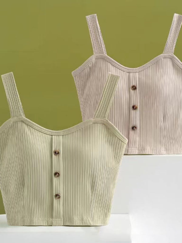 Women's Solid Color button Front Details Bib Crop Tank