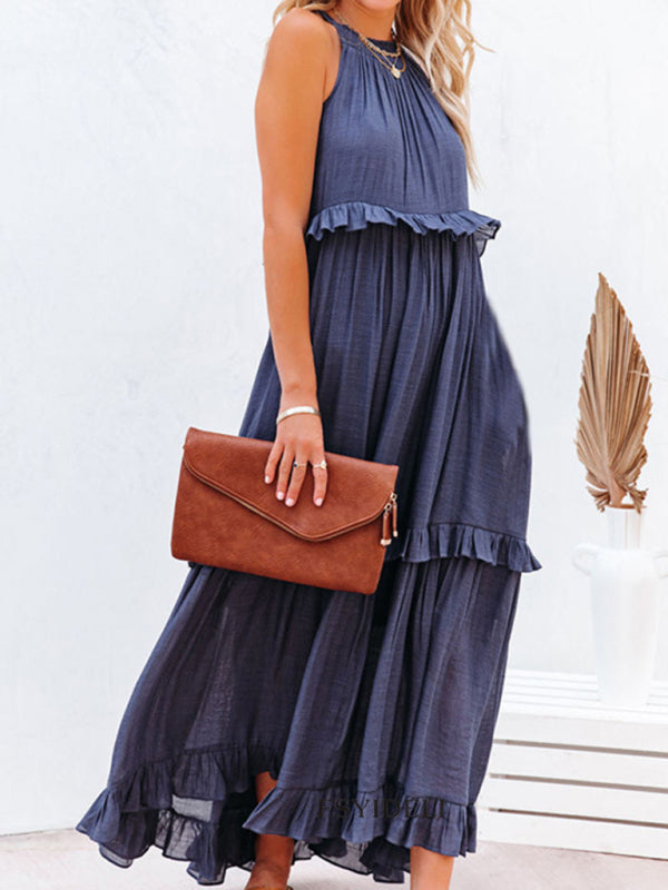 Women's Solid Color A-Line Sleeveless Long Dress