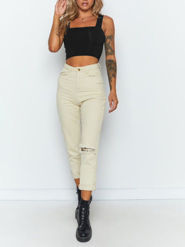 Women's Solid Color Sleeveless Cotton Blend Crop Top