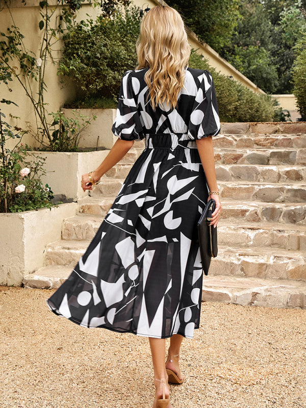Women's Floral Smocked Waist Puff Sleeve Dress