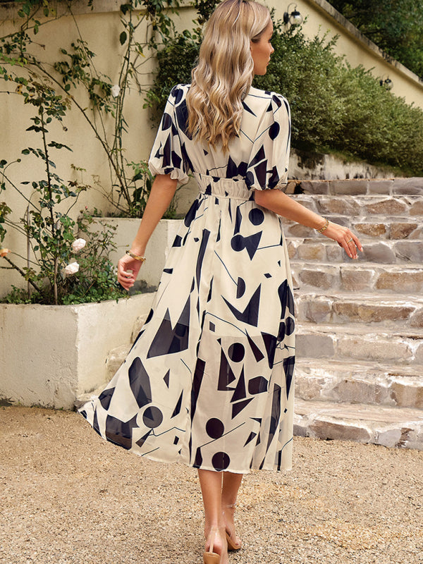 Women's Floral Smocked Waist Puff Sleeve Dress