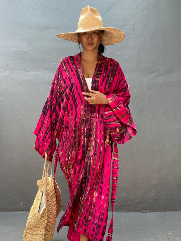 Beach Cover Up Tie Dye Graphic Print Sun Protection Cardigan Bikini Over Cover Up