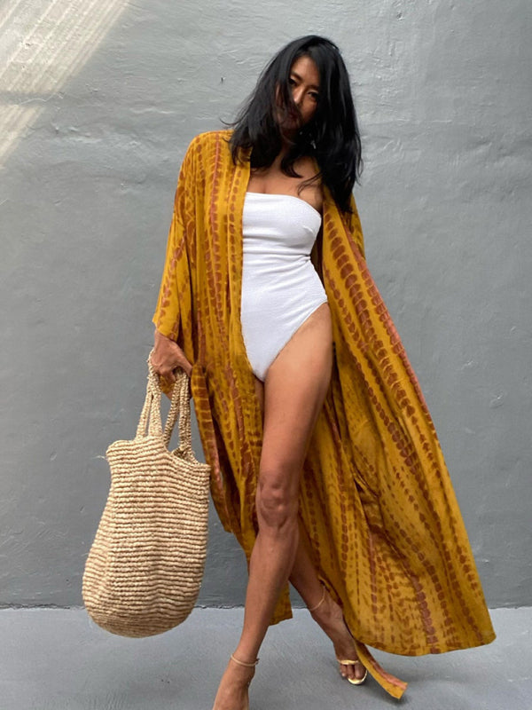 Beach Cover Up Tie Dye Graphic Print Sun Protection Cardigan Bikini Over Cover Up