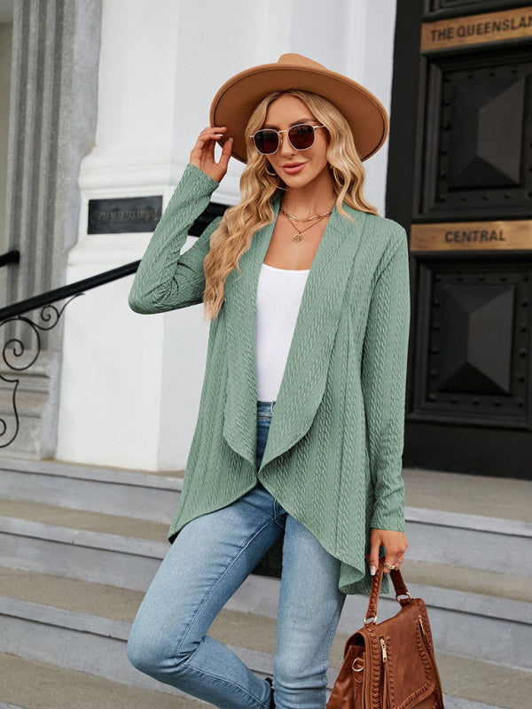 Women's Long Sleeve Loose Collar Cardigan Top Knitted Jacket