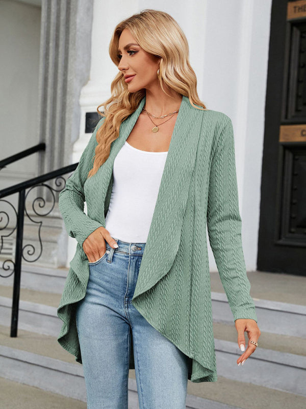 Women's Long Sleeve Loose Collar Cardigan Top Knitted Jacket