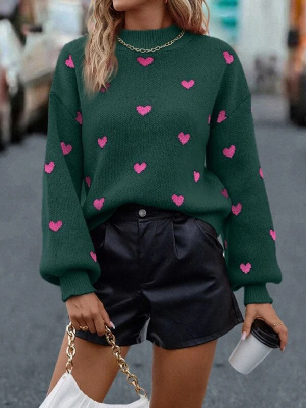 New casual Christmas Valentine's Day love loose knitted pullover sweater