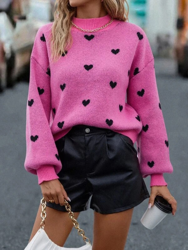 New casual Christmas Valentine's Day love loose knitted pullover sweater