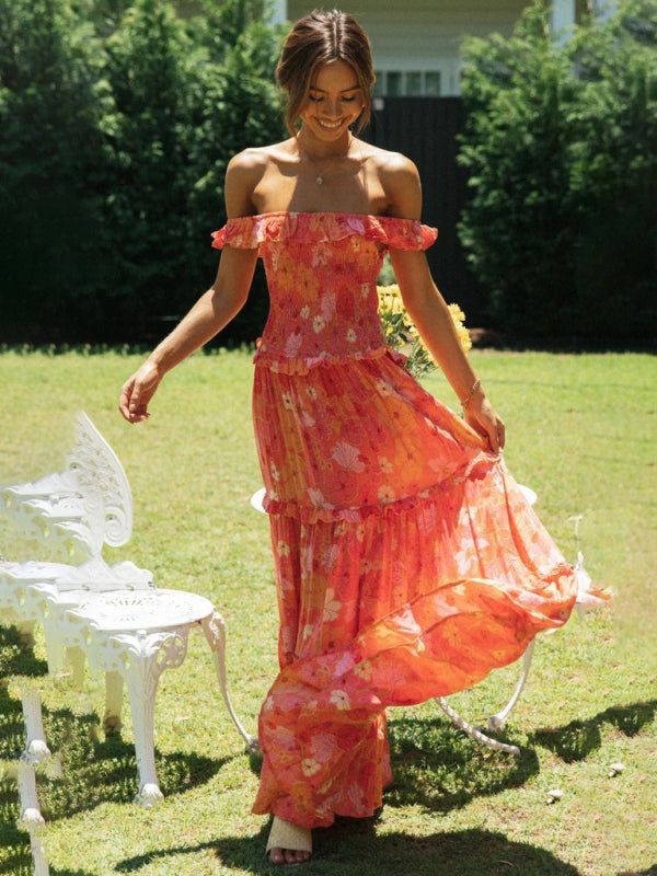 Women's new small floral print fresh and sweet bust-wrapped dress