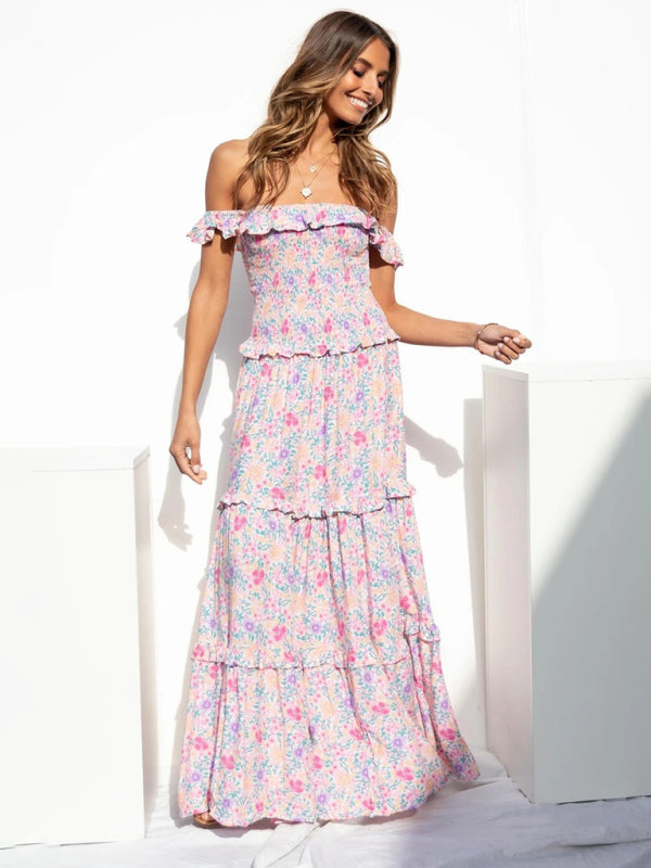 Women's new small floral print fresh and sweet bust-wrapped dress