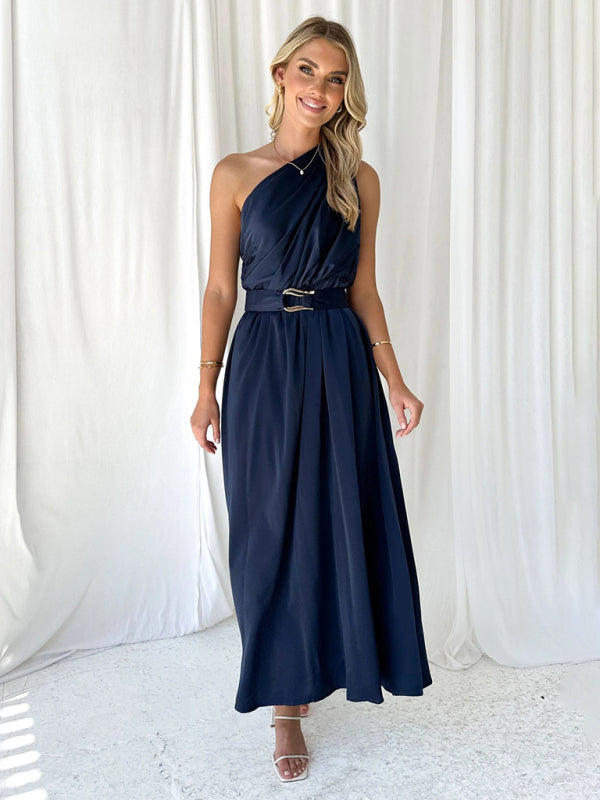 Women's One Shoulder Slim Waist Strapless Backless Dress