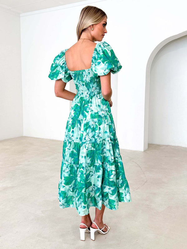 New Women's Fashionable French Boat Collar Printed Dress