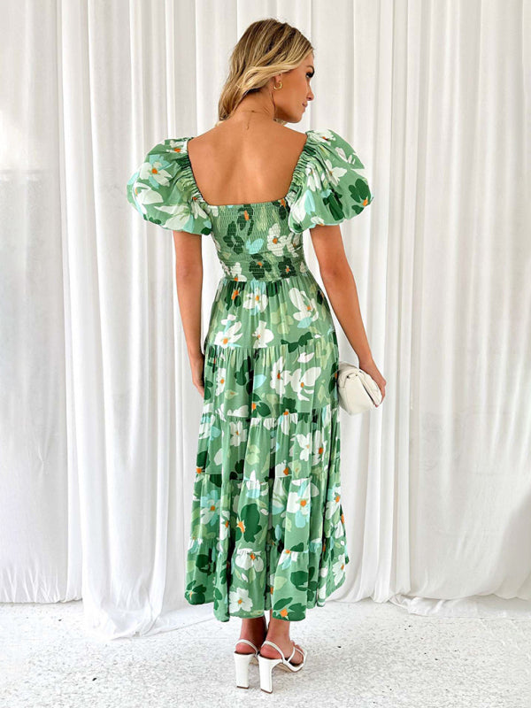 New Women's Fashionable French Boat Collar Printed Dress